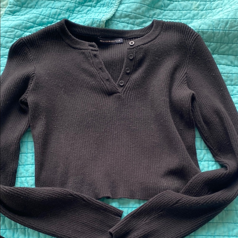 Black Ribbed Long Sleeve Top